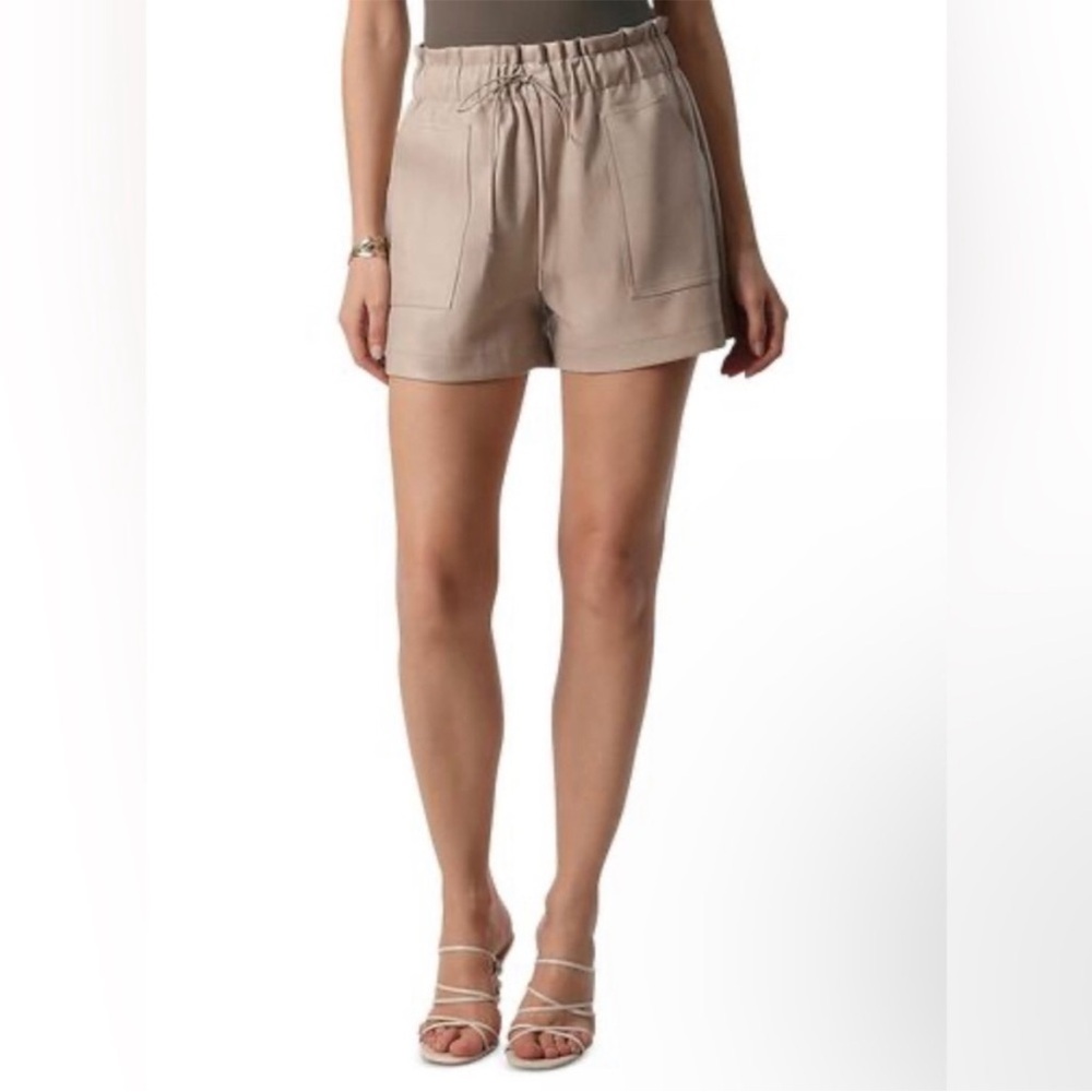 Avec Les Filles High-Waist Drawstring Shorts in Taupe